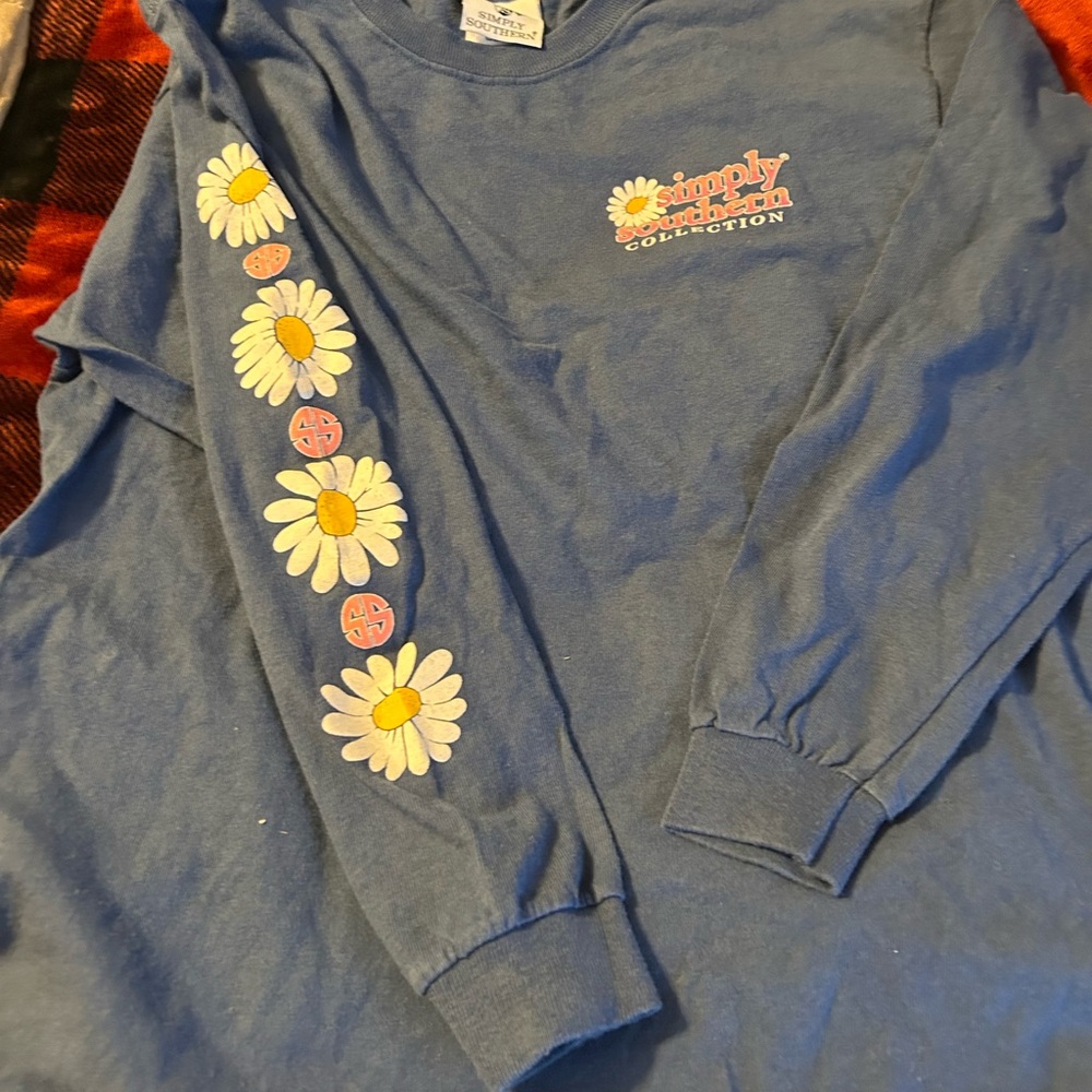 Simply Southern Blue Long Sleeve with Daisy Accents